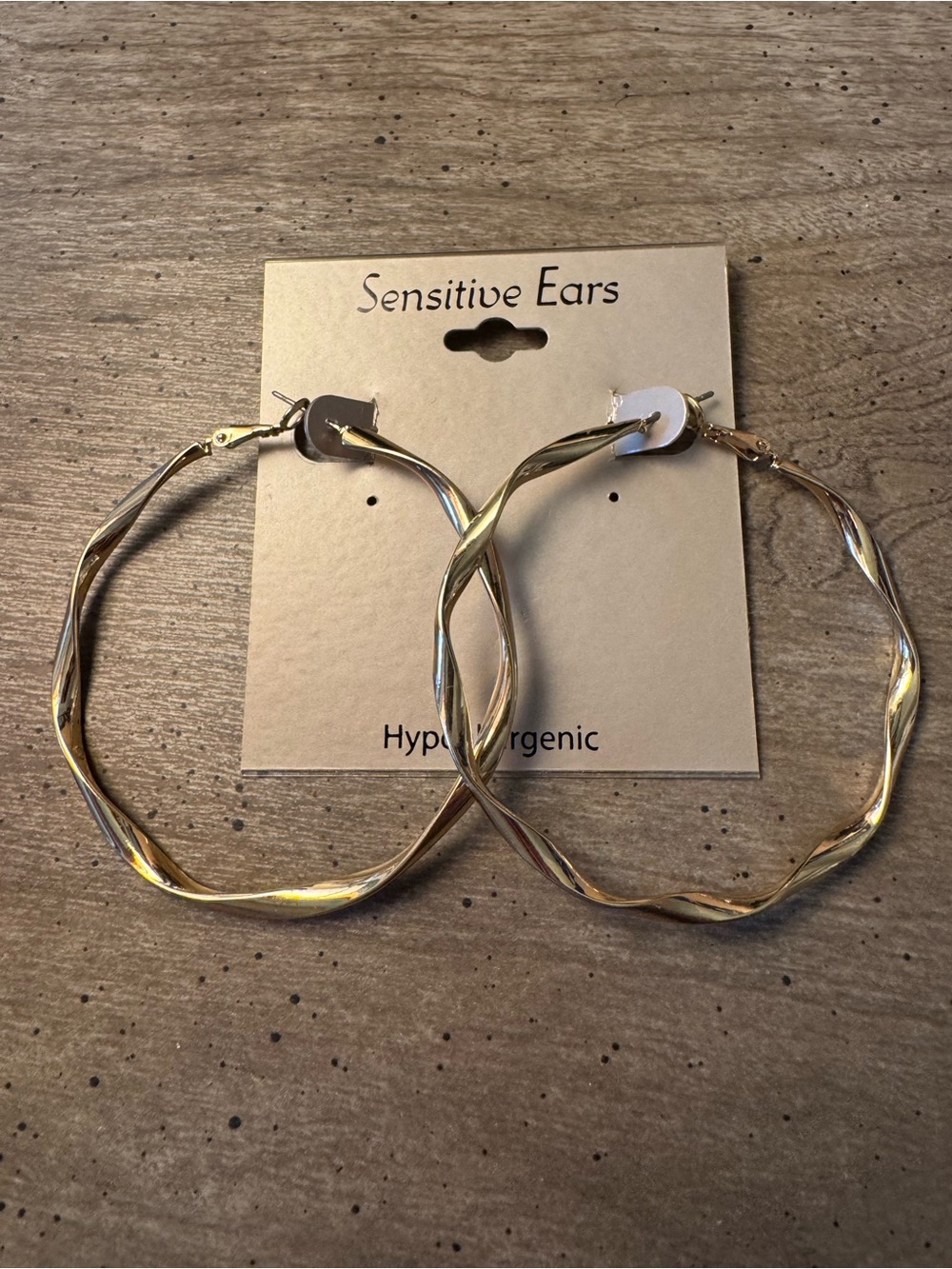 Gold Tone Twisted Hoop Earrings - Hypoallergenic